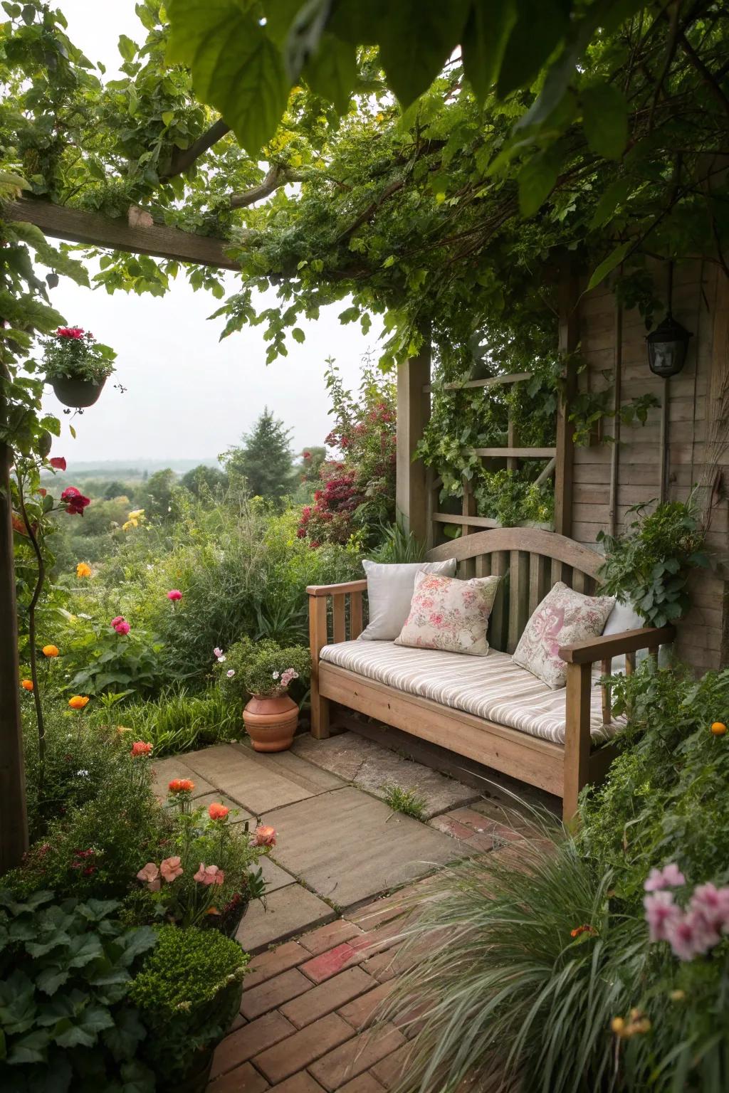 Secret garden nooks offer peaceful retreats.