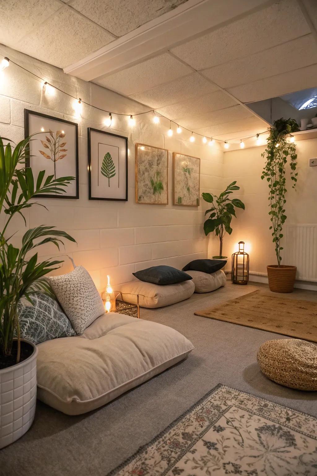 A meditation nook offers a peaceful retreat in your spa.