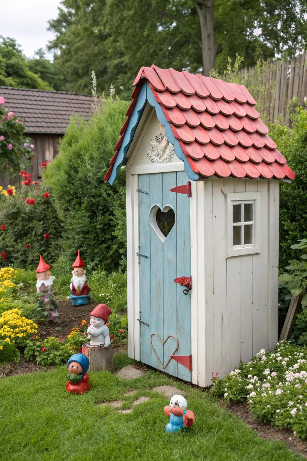Whimsical details in outdoor toilet design