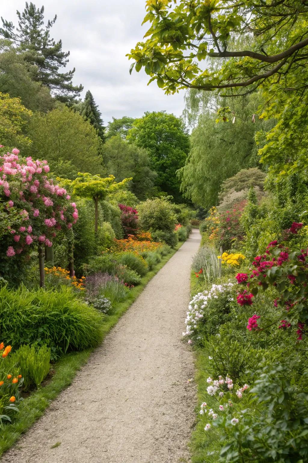 Rustic pathways invite exploration and add charm to the garden.