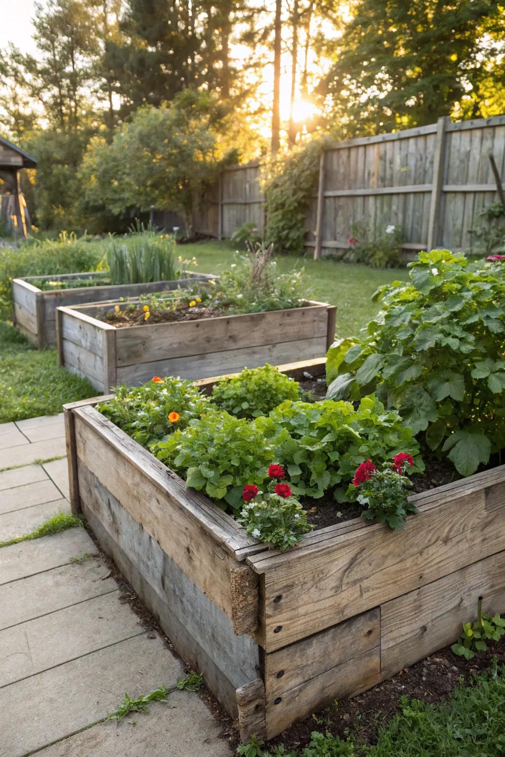 Raised garden beds offer a blend of function and style.