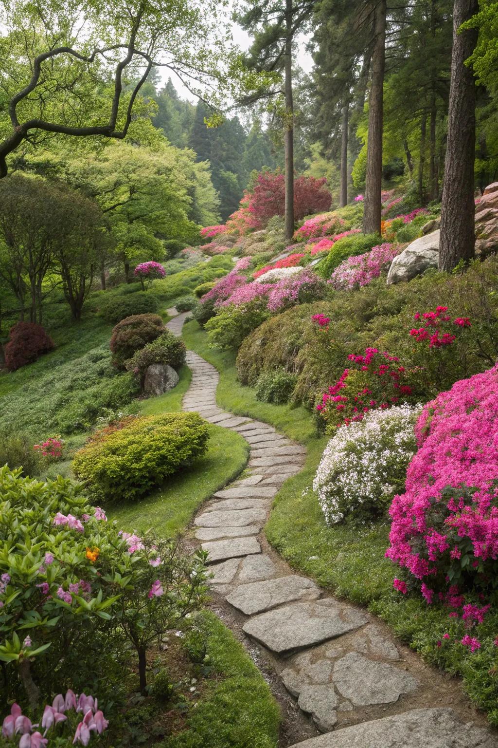 Natural aesthetics create a soothing and inviting garden atmosphere.