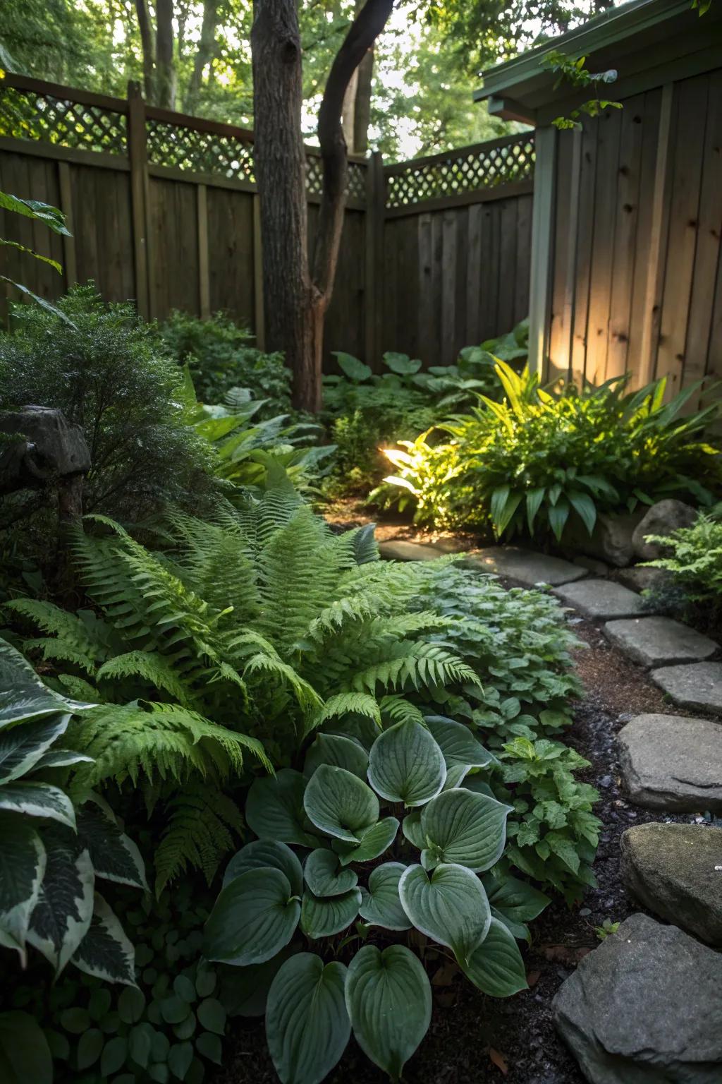 Shade gardens transform dim spaces into lush green retreats.