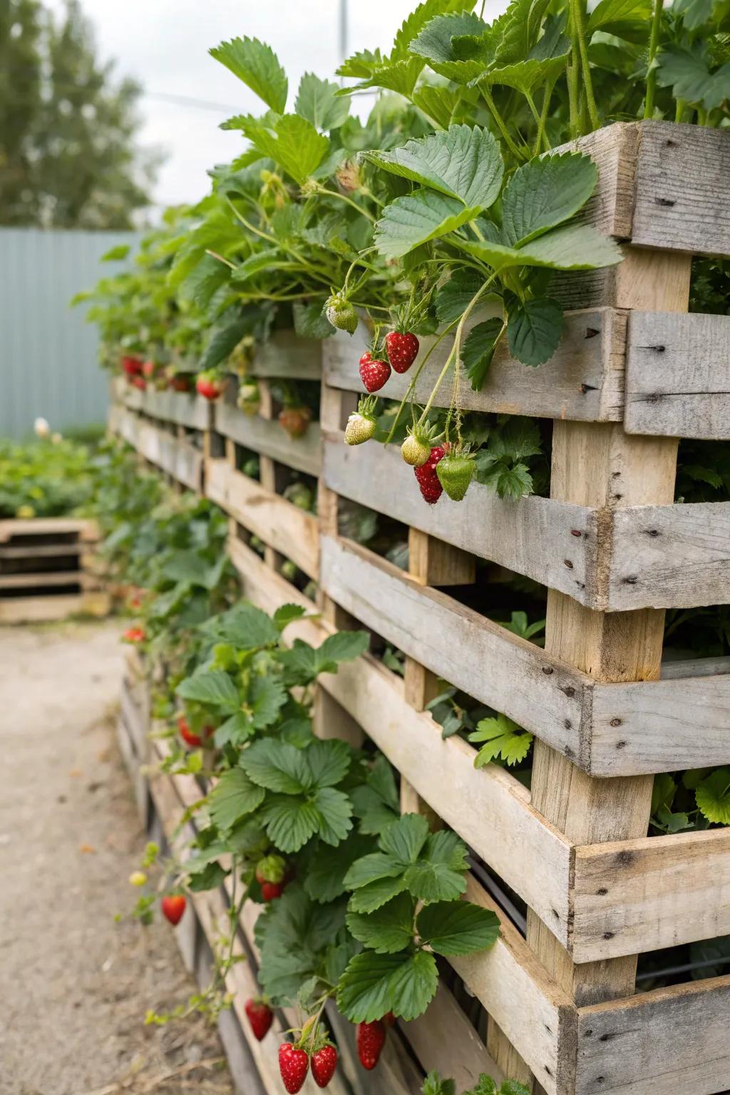 Pallet gardens offer a stylish and sustainable planting option.
