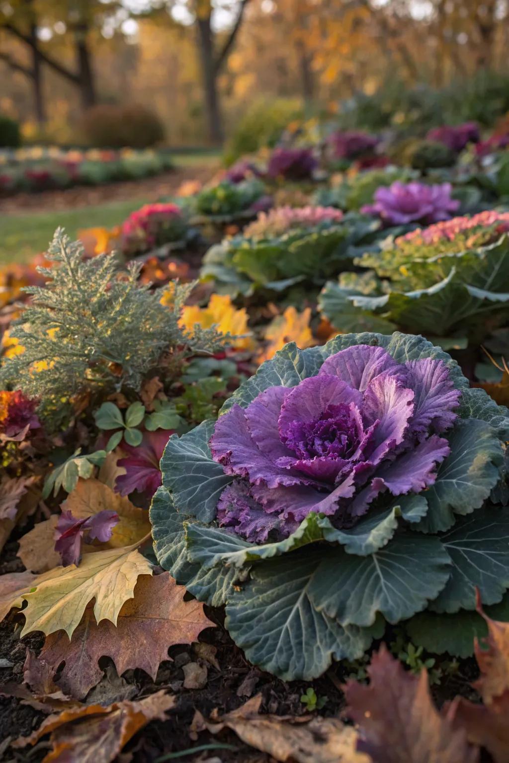 Ornamental kale adds texture and color.