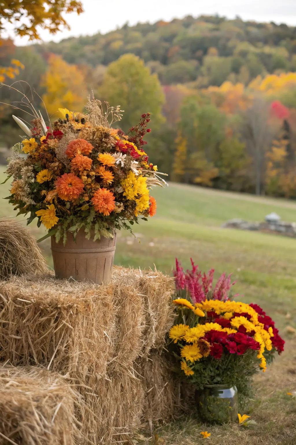 Rustic hay bales make perfect fall backdrops.