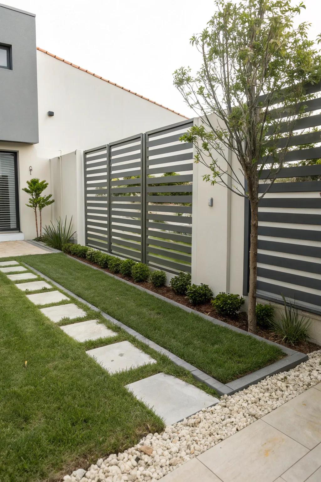 Minimalist design meets sturdiness with horizontal slat fences.