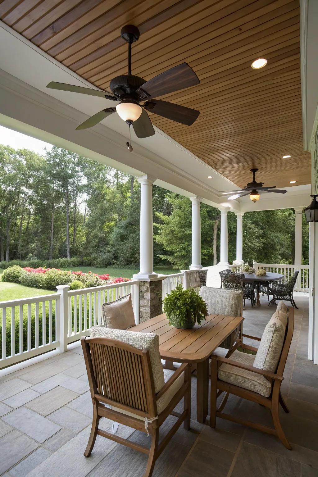 Ceiling fans keep your porch breezy and stylish.