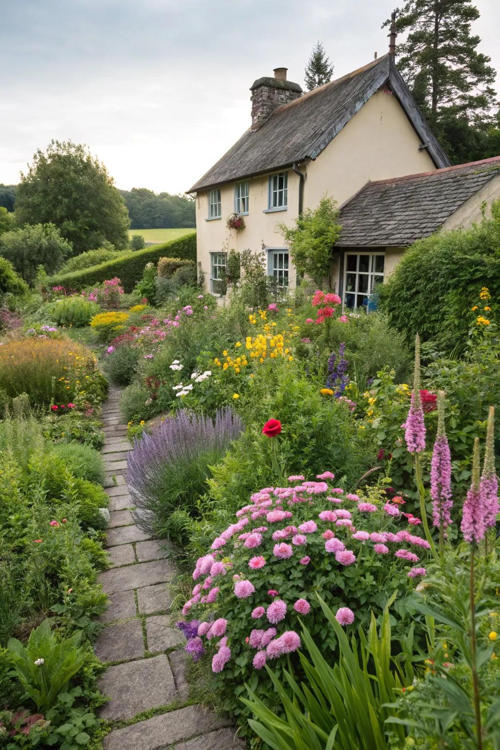 A cottage garden exuding informal charm and warmth.