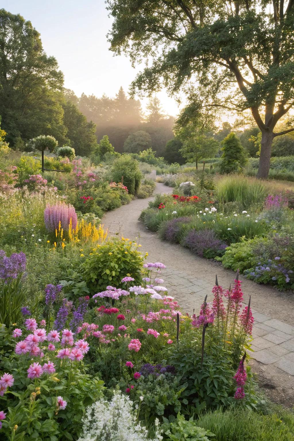 A real-life garden filled with diverse perennials.