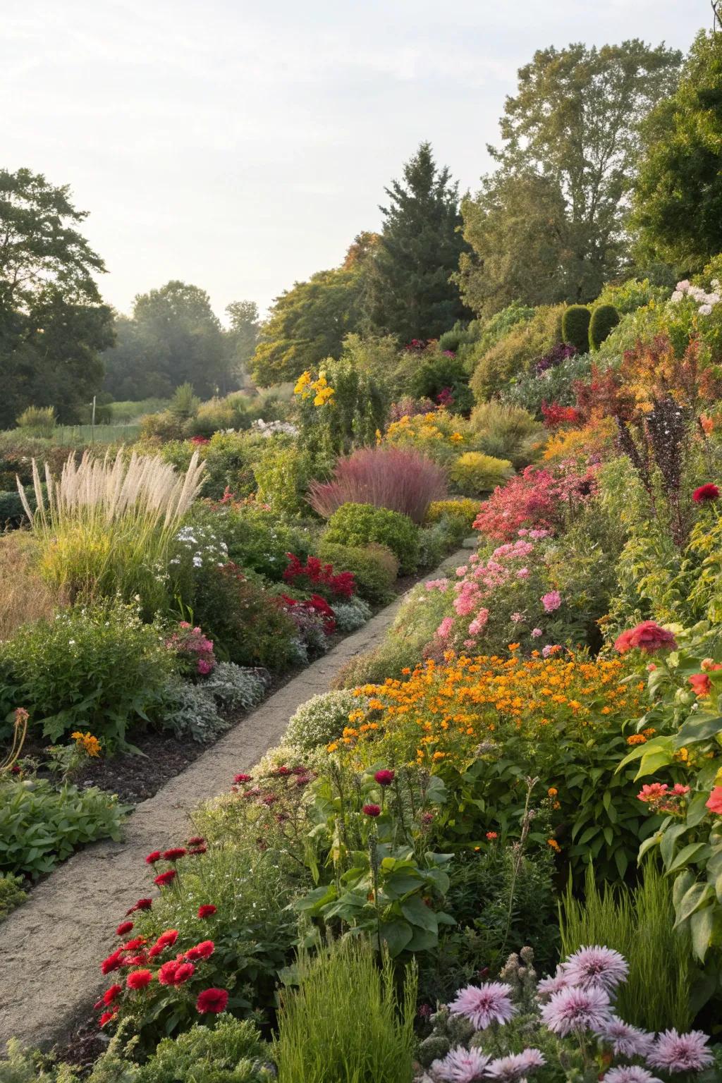 A garden showcasing effective layering for constant color.