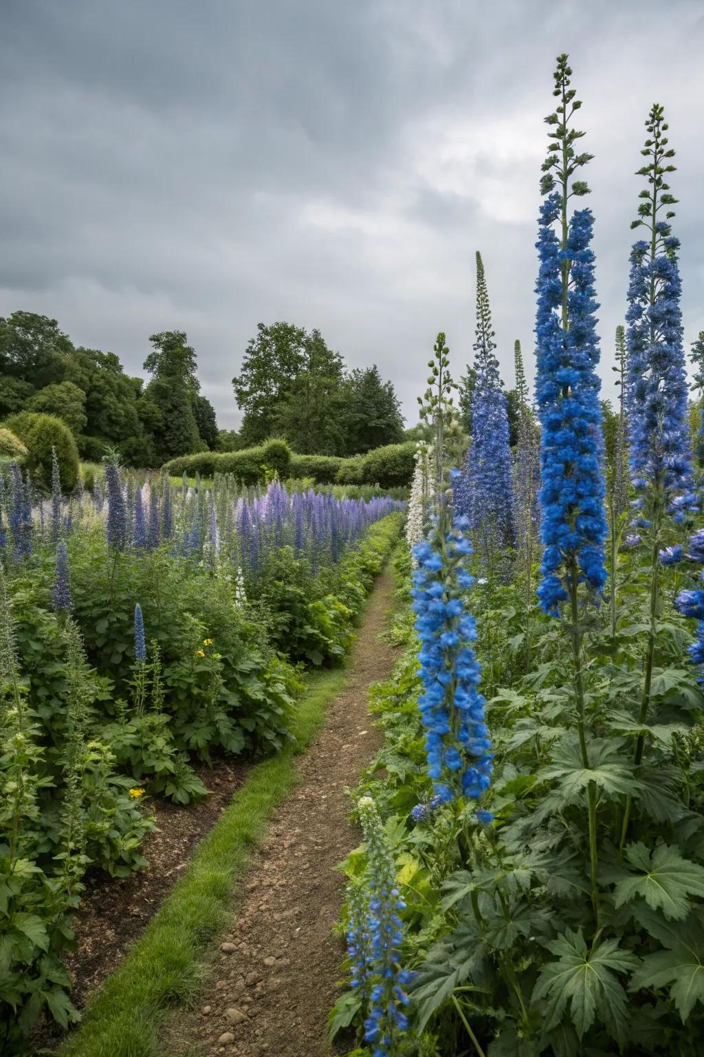 A garden with a variety of plant heights for visual interest.