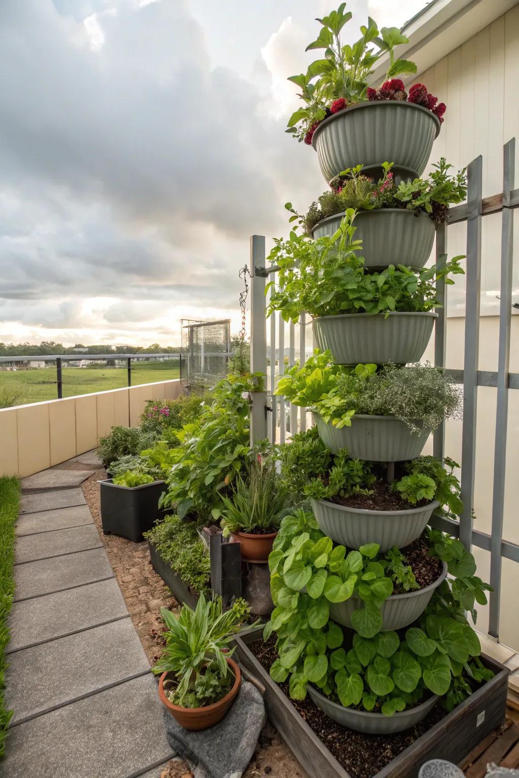 A small garden corner maximized with vertical gardening.