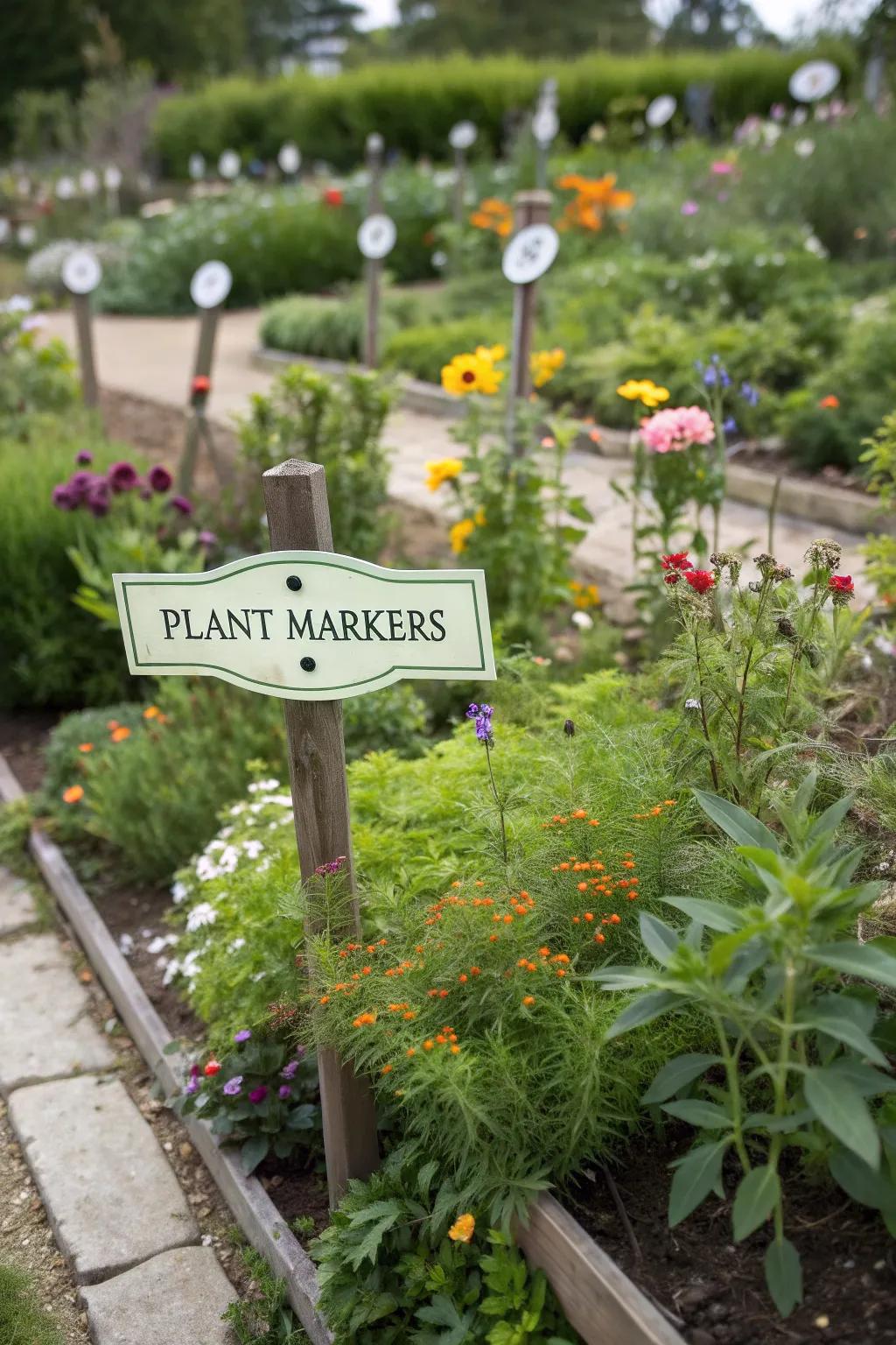 A garden featuring educational plant labels.