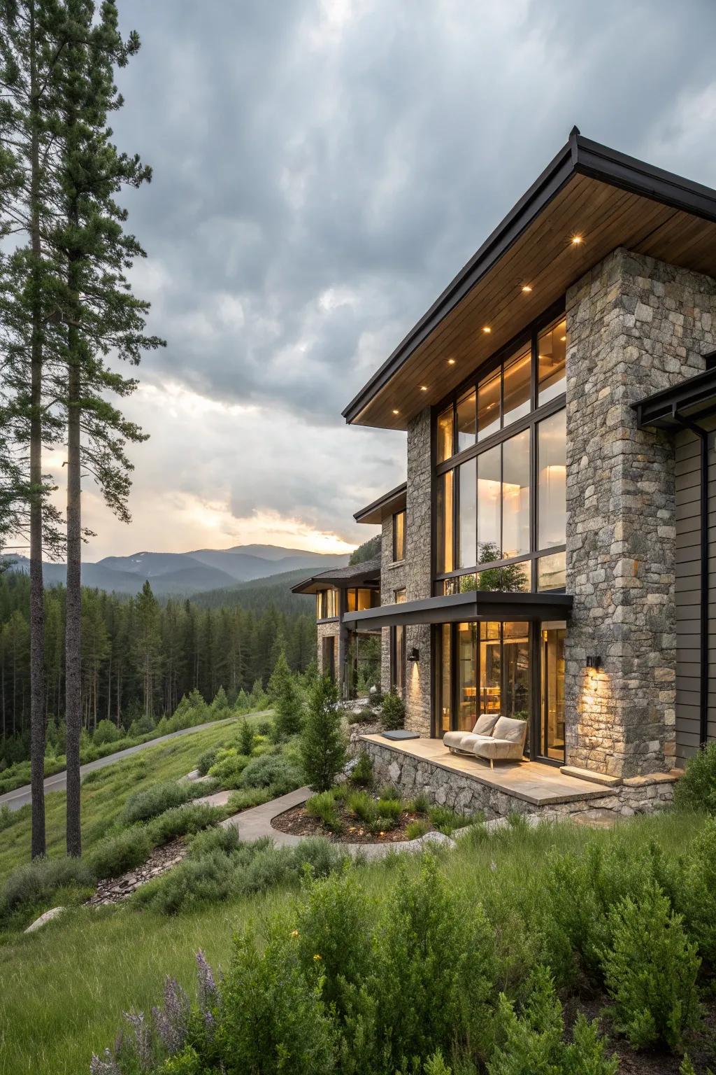 A touch of rustic elegance with stone accents.