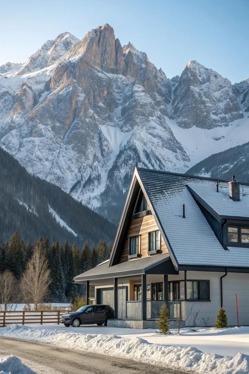 A traditional roof style with a sleek modern finish.