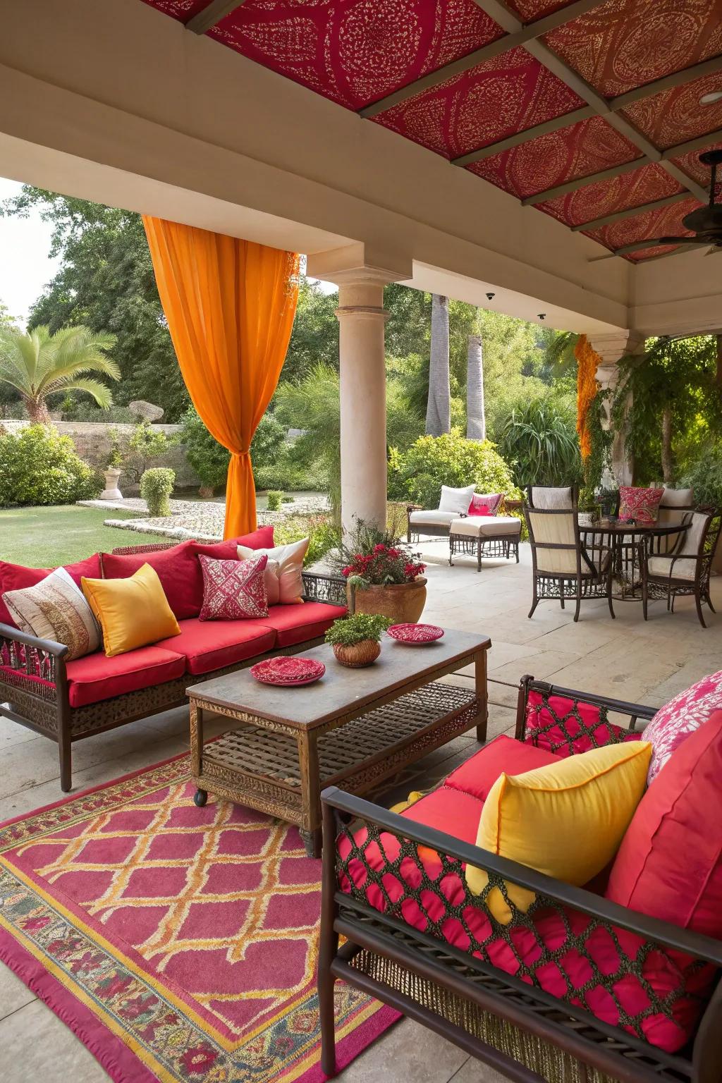 Bold colors making a vibrant statement on the patio.
