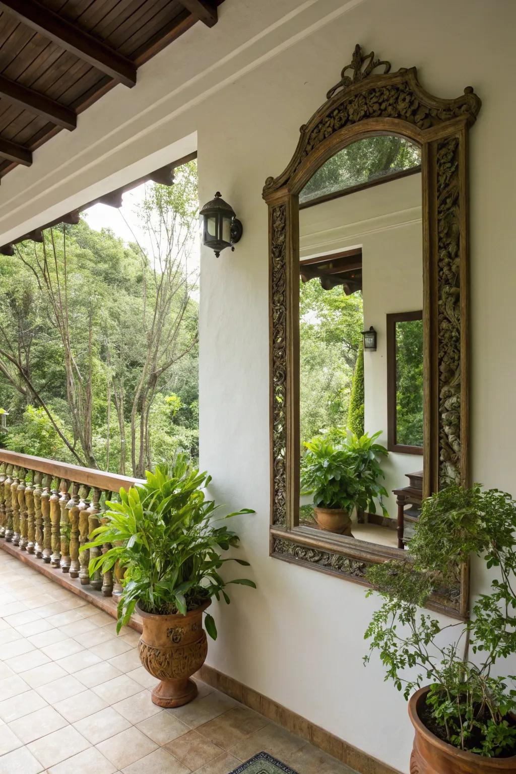 Mirrors enhance space and light on verandahs.