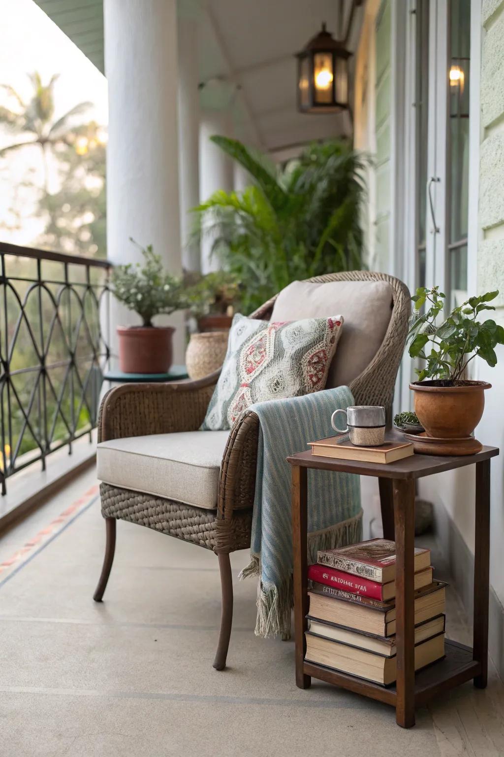 A cozy reading nook turns your verandah into a personal retreat.