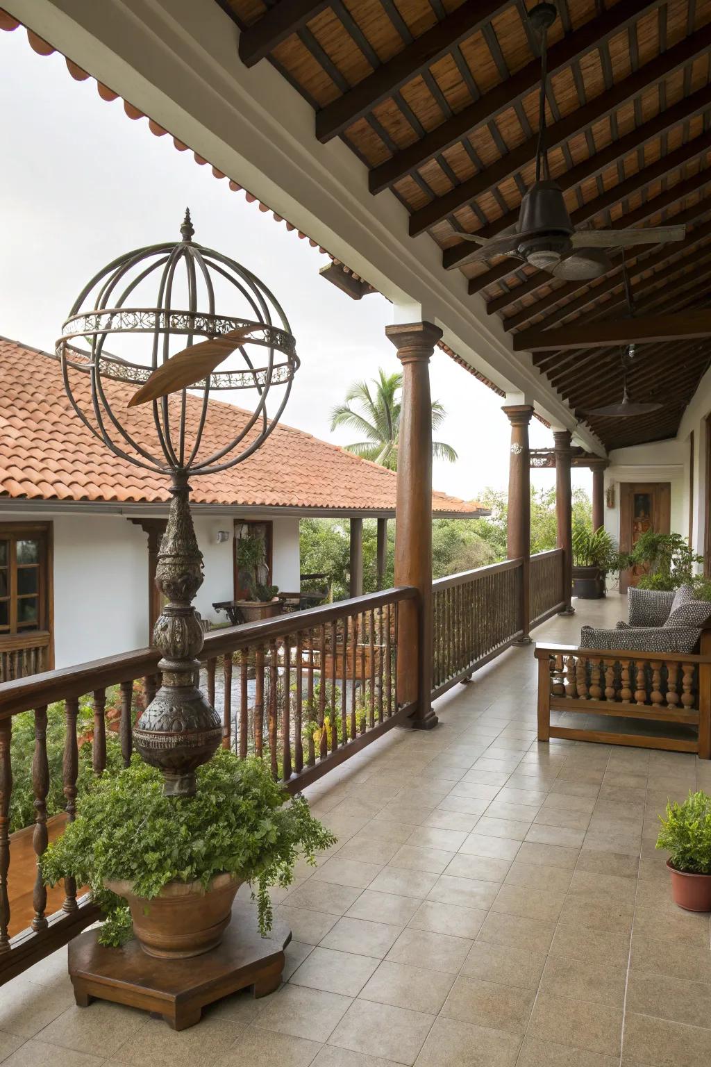 Sculptures add artistic flair to verandah designs.