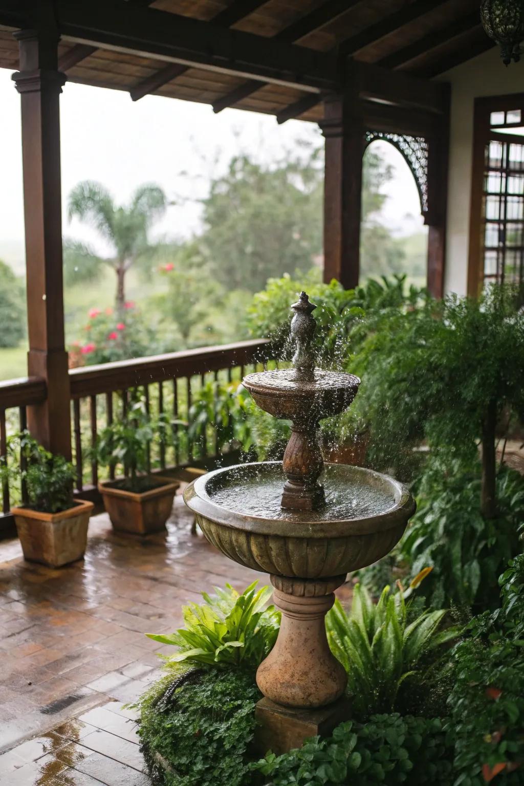 Water features introduce tranquility to verandah spaces.