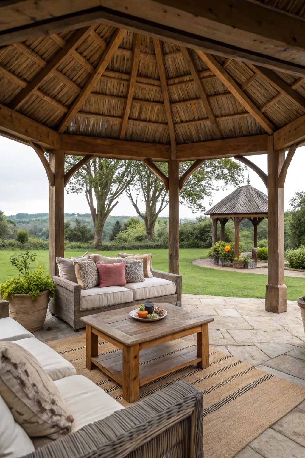 Cozy seating arrangements make the pavilion a perfect relaxation spot.