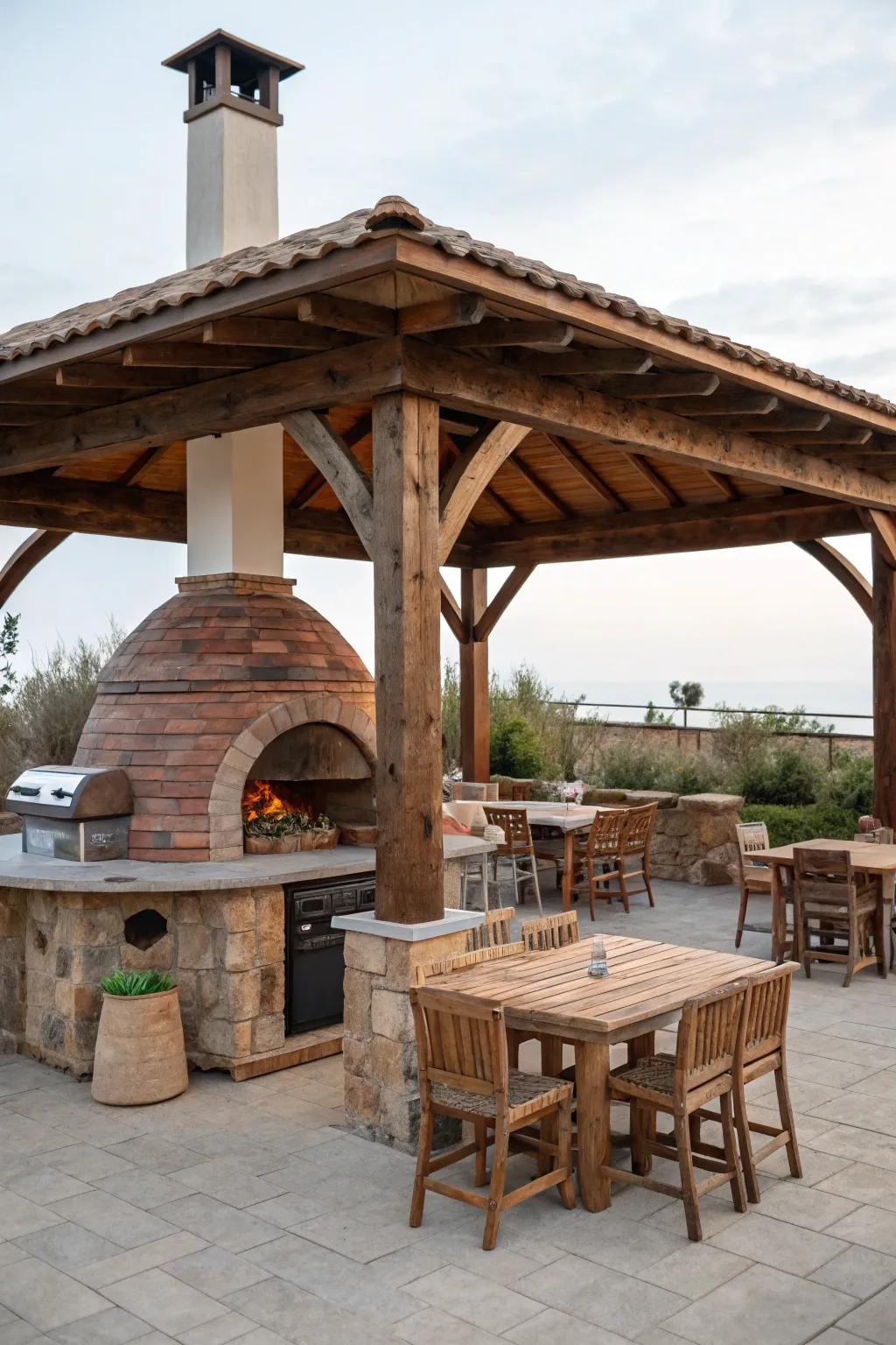 A pizza oven adds culinary excitement to the pavilion experience.