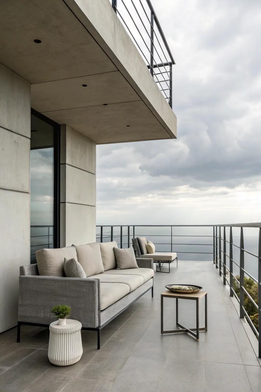 Modern minimalist design on a concrete balcony.