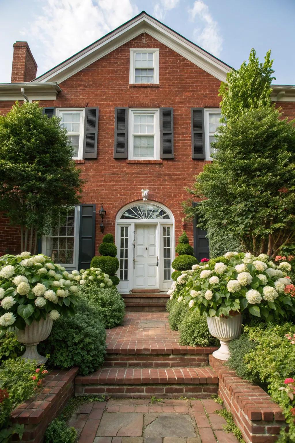 Symmetrical arrangements create a harmonious and inviting entrance.