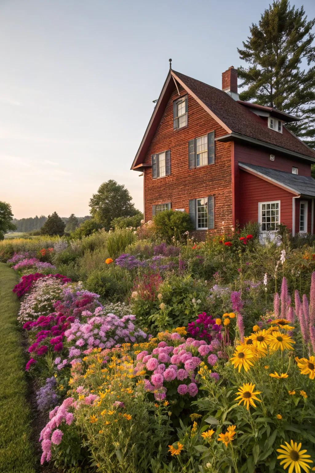Perennials and annuals provide a dynamic and colorful display.