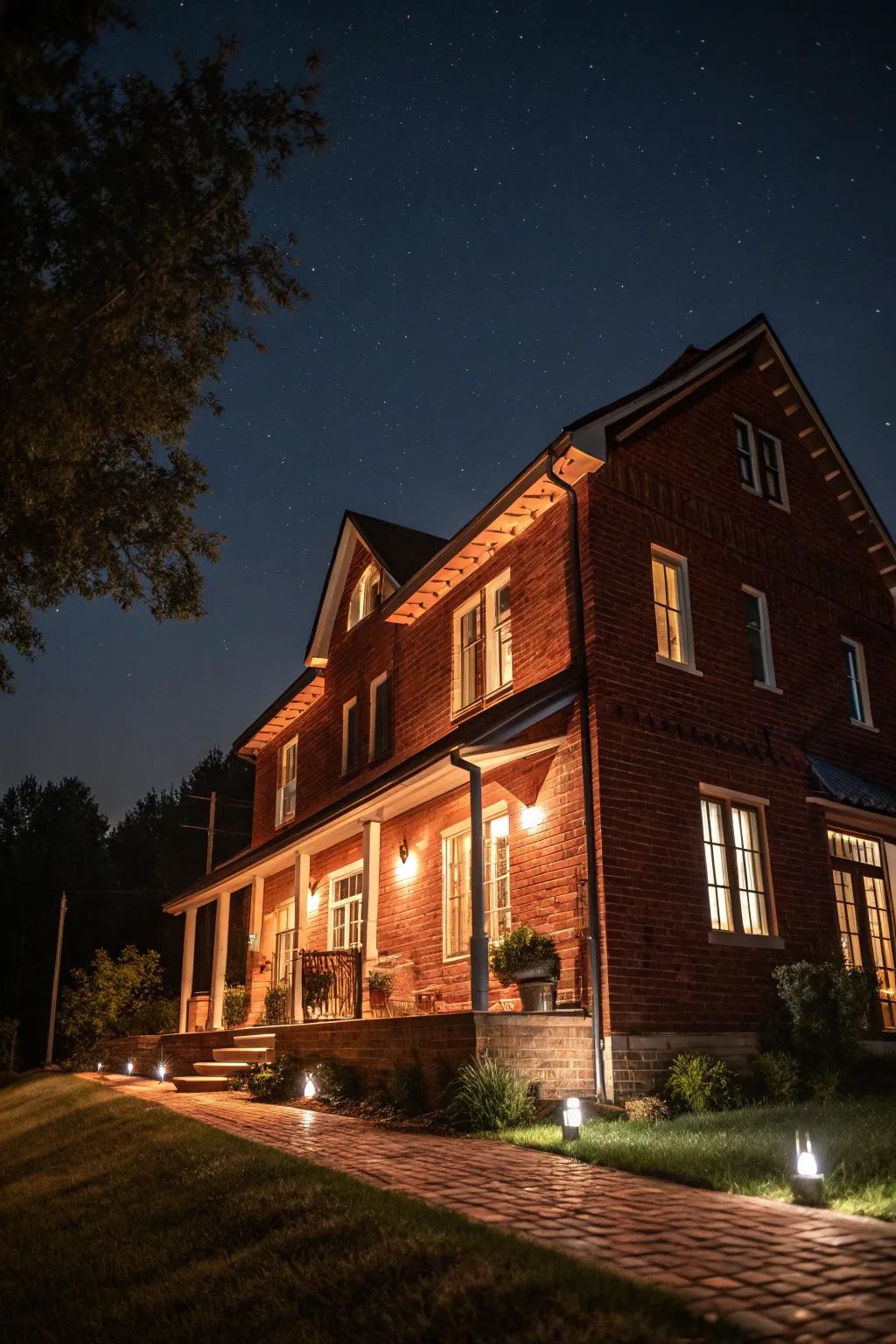 Outdoor lighting adds drama and enhances evening ambiance.