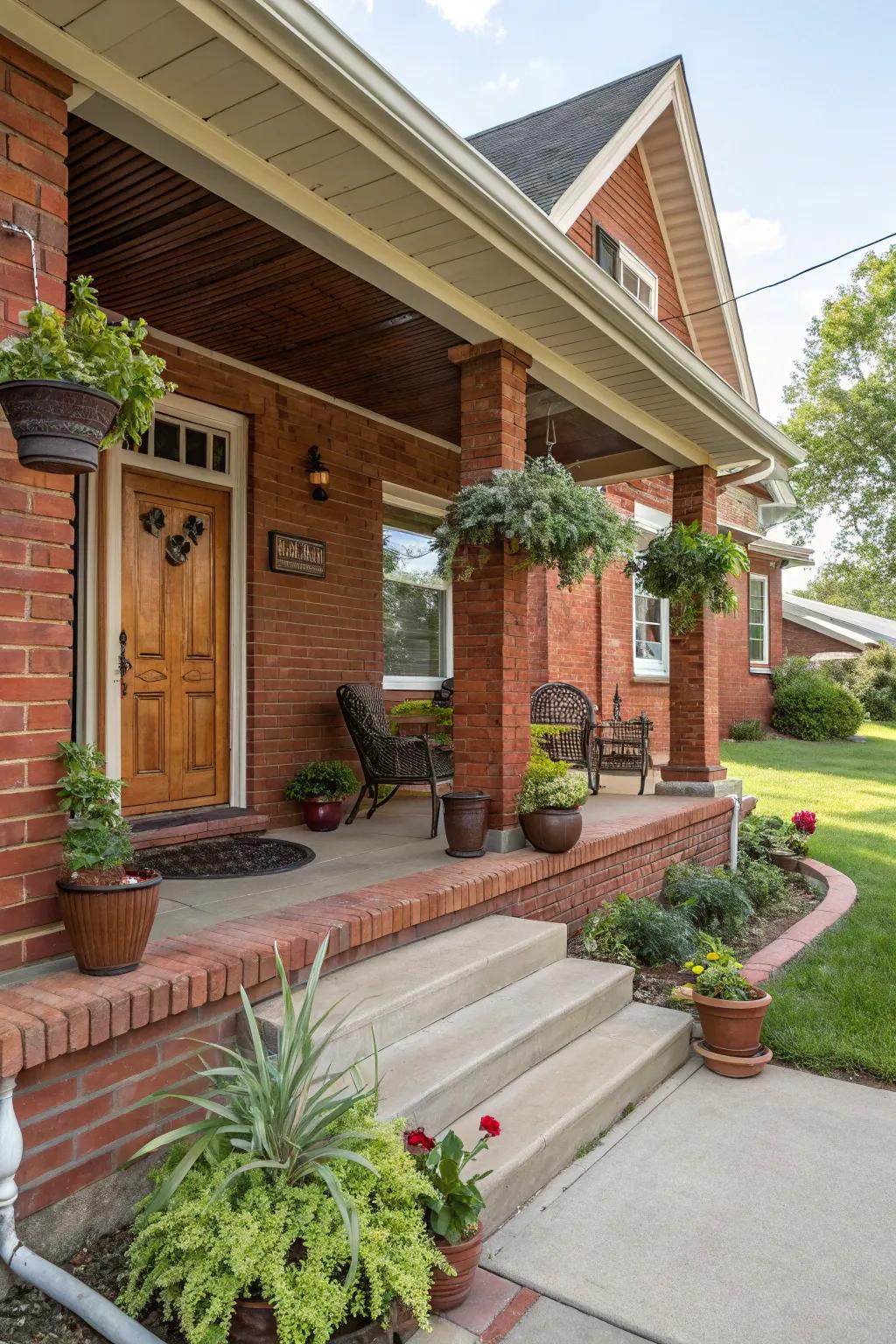 Potted plants add charm and personality to the front porch.