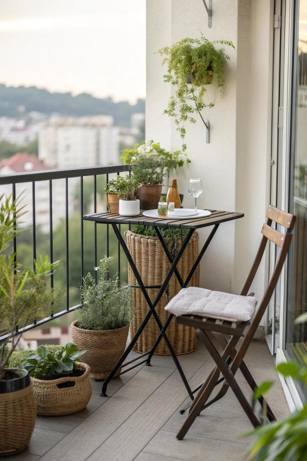 A foldable bar table is perfect for saving space on small balconies.