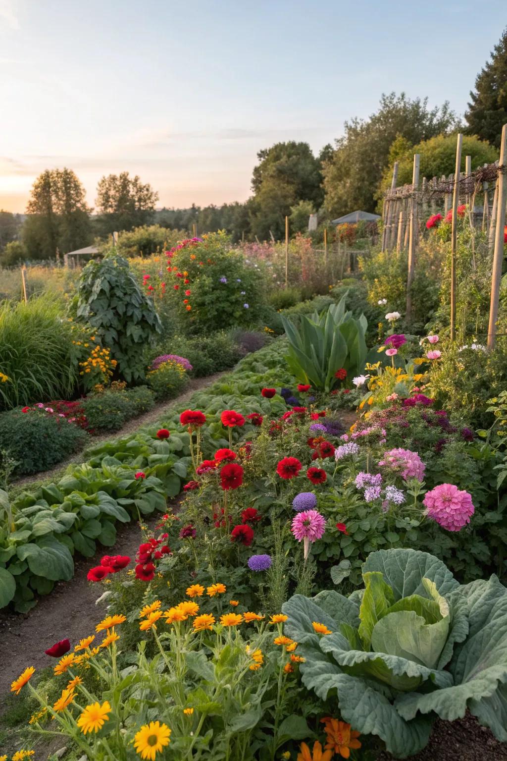 A vibrant mix of ornamental and edible plants.