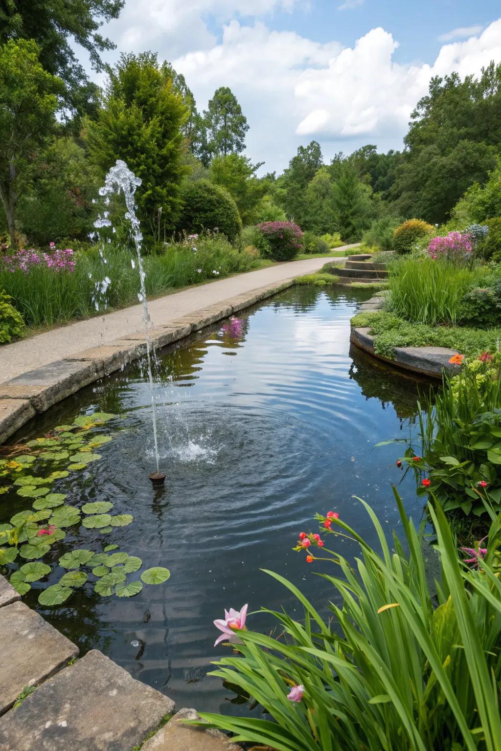 Water features adding tranquility to the garden.