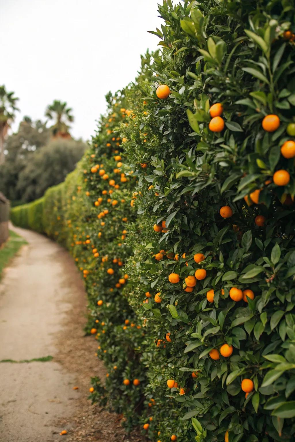 Citrus hedges provide privacy and plenty of fruit.