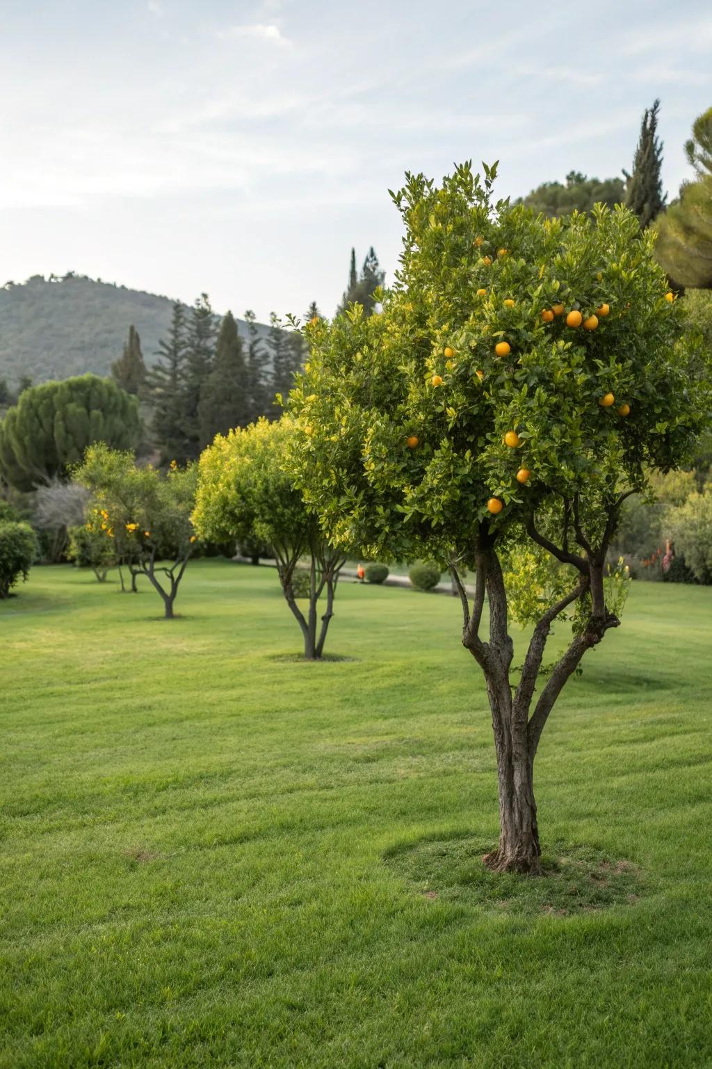 Citrus trees serve as vibrant focal points on lawns.
