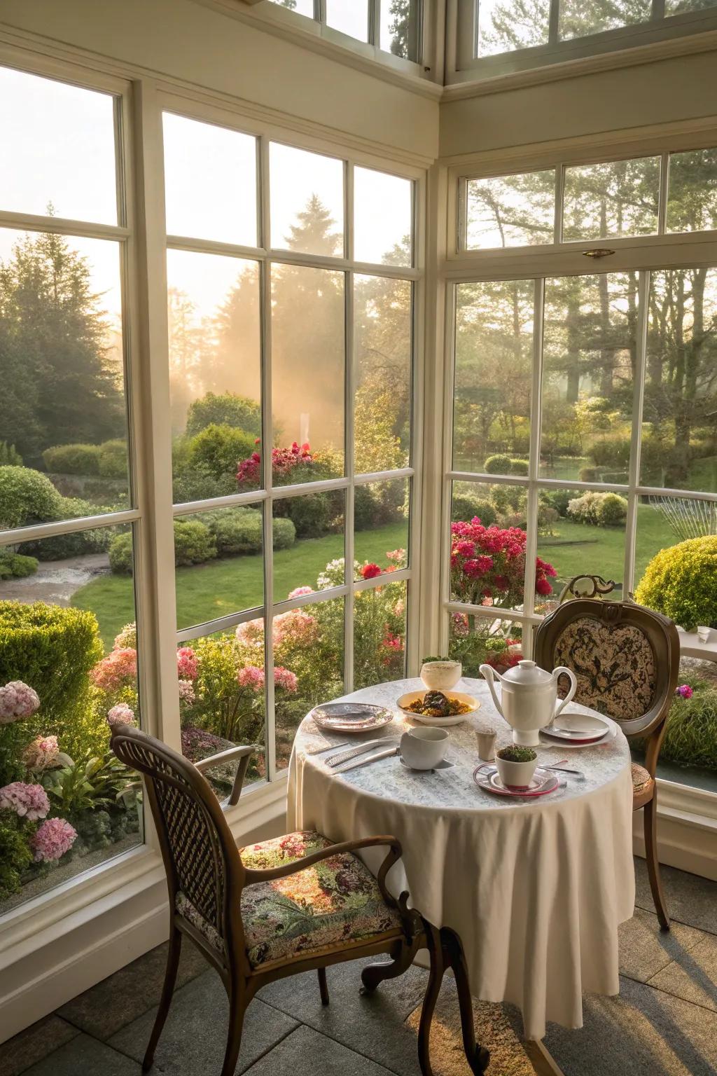 A sunroom dining area perfect for enjoying meals with a view.