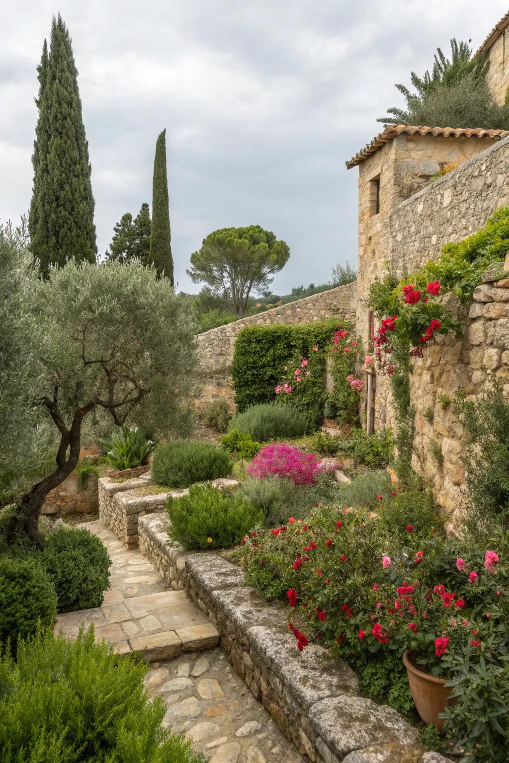 Stone walls add structure and timeless beauty.