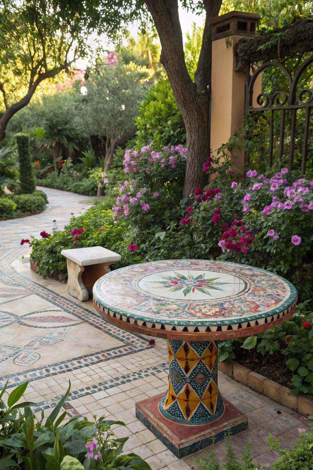 Mosaic accents bring art and color to your garden.