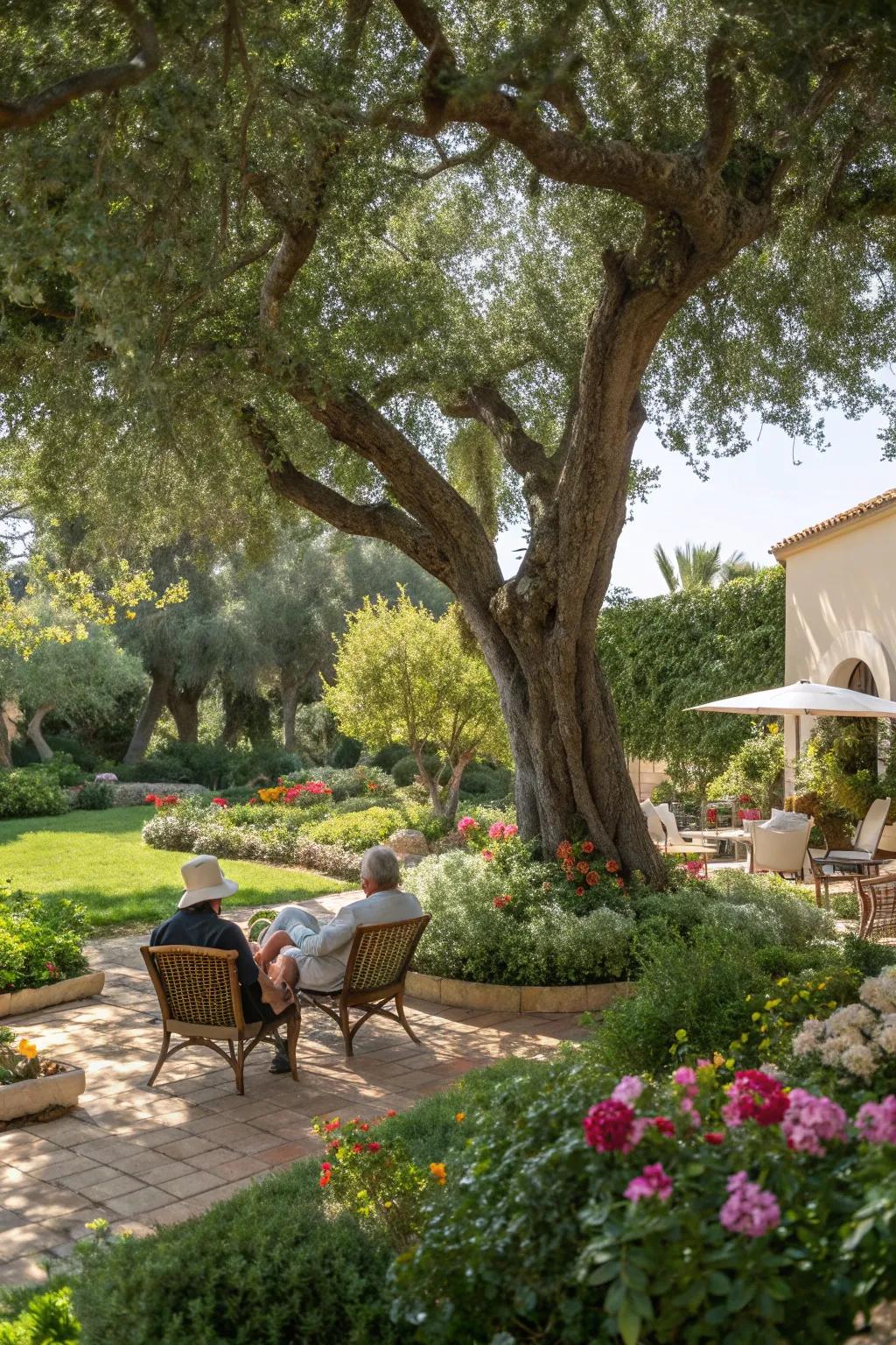Shade trees provide a cool, inviting retreat.