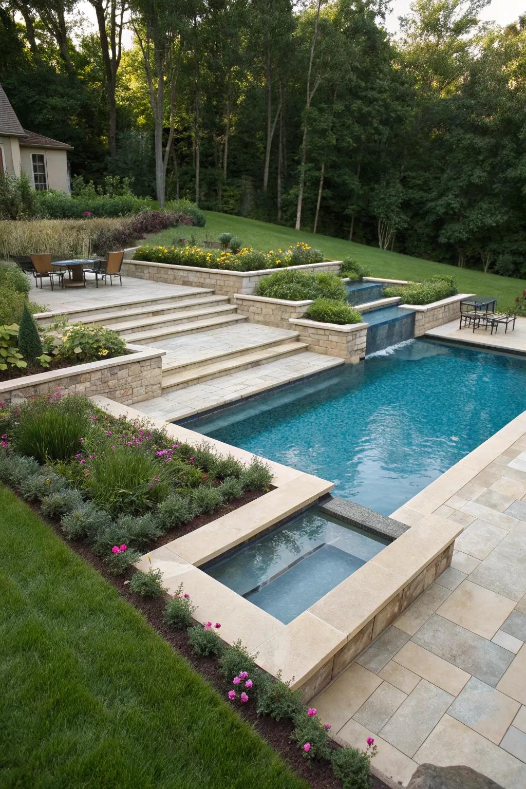 Explore versatility with a dual-level pool design.