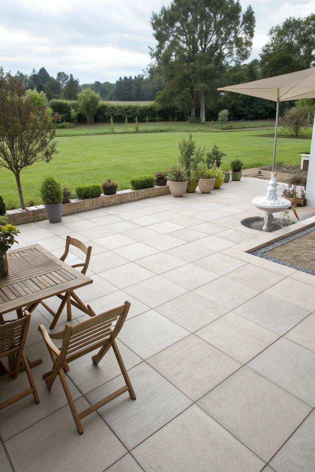 Large format tiles enhance the sense of space in your backyard.