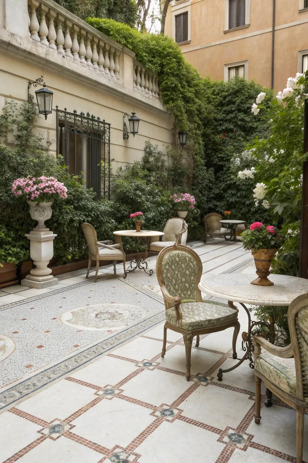 Terrazzo tiles bring vintage elegance to your backyard decor.