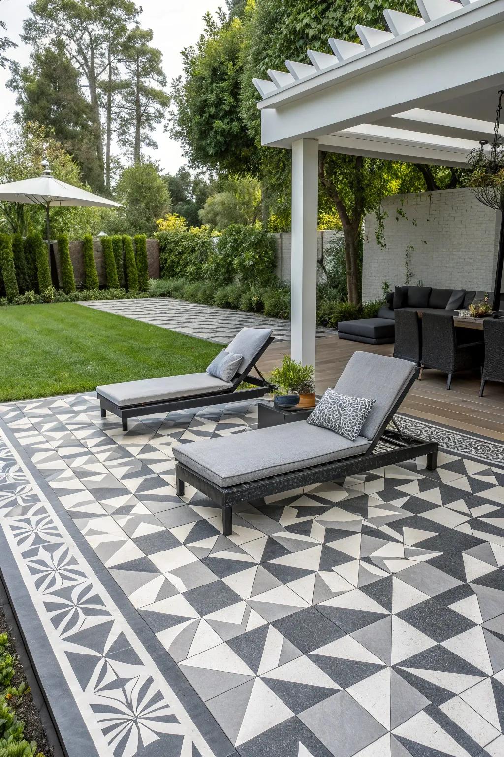 Geometric tiles bring a contemporary vibe to your backyard retreat.