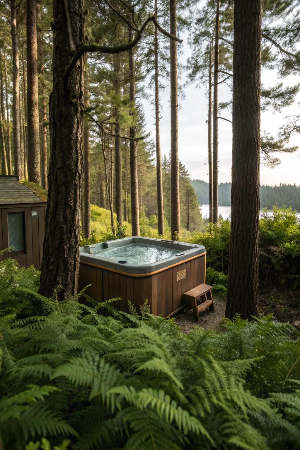 A woodland setting creates a serene and private retreat.