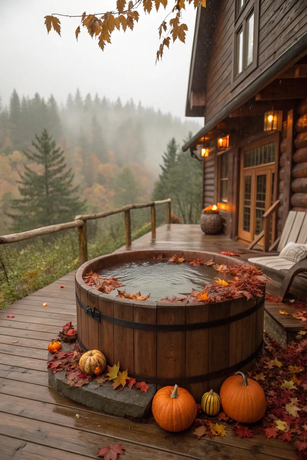 Seasonal decor brings a fresh look and feel to the hot tub area.