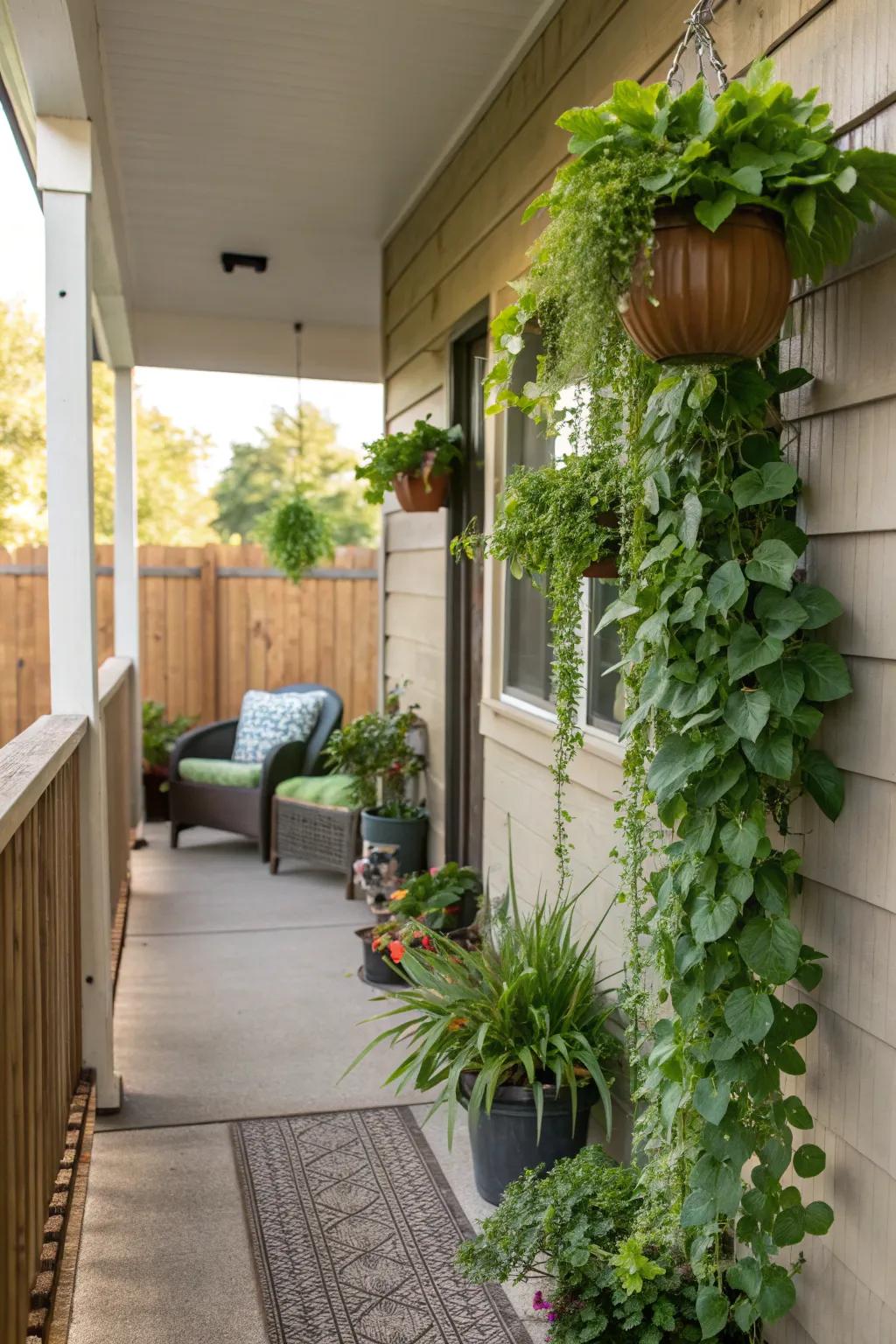 Vertical gardening on a small porch.