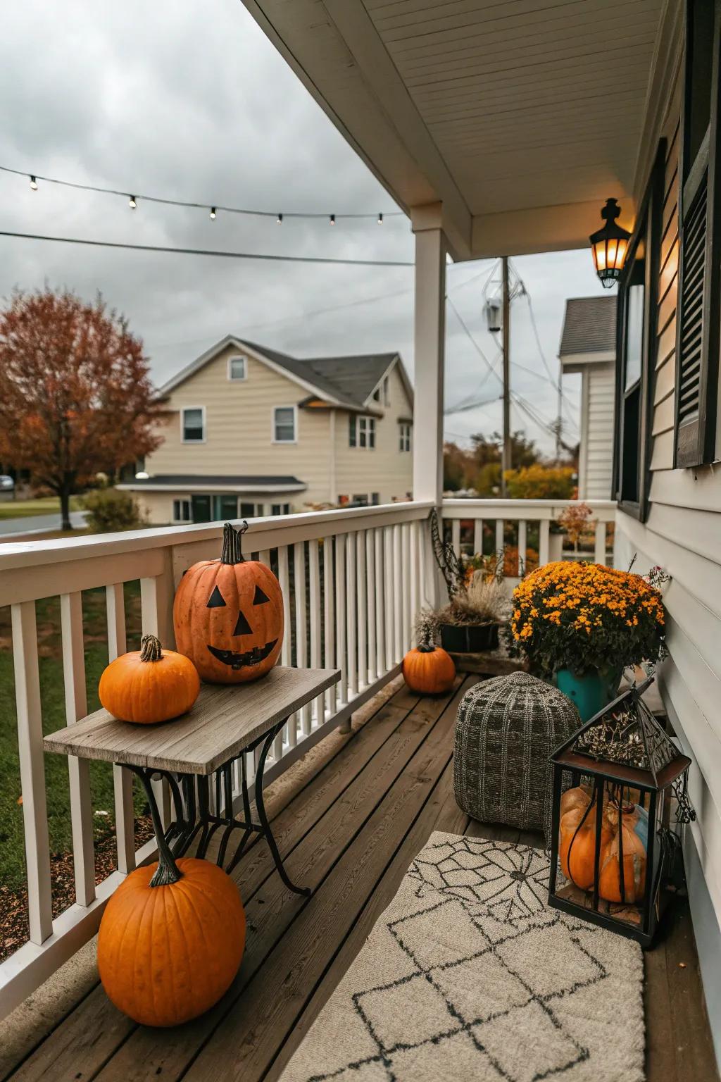 Seasonal decor adding charm to a small porch.