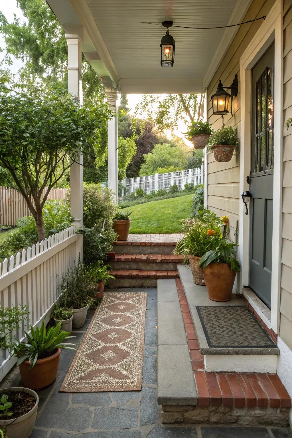 A welcoming entryway leading to a small porch.